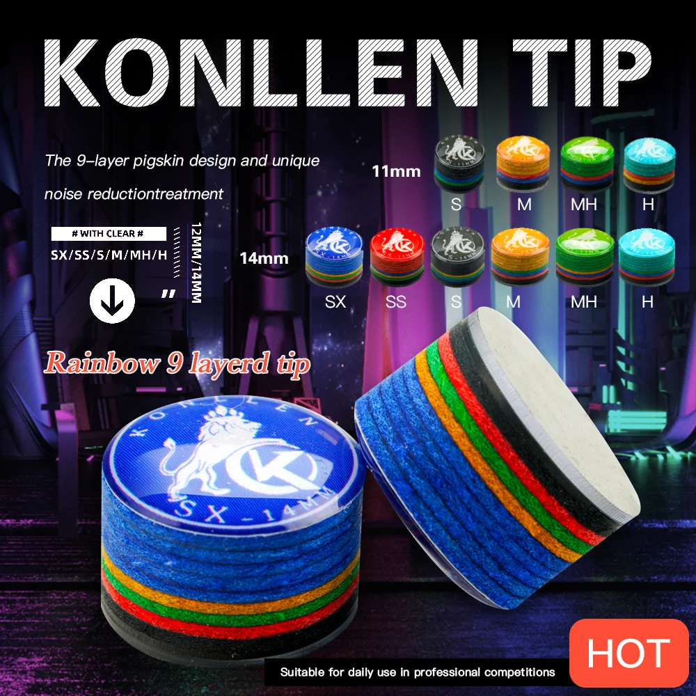 Kon llen Regenbogens pitzen Queue-Spitzen 11/14mm mehr schicht ige Cuetips Snooker Härte s/ss/sx/m/mh/h Schweine haut crical Queue-Spitze Zubehör