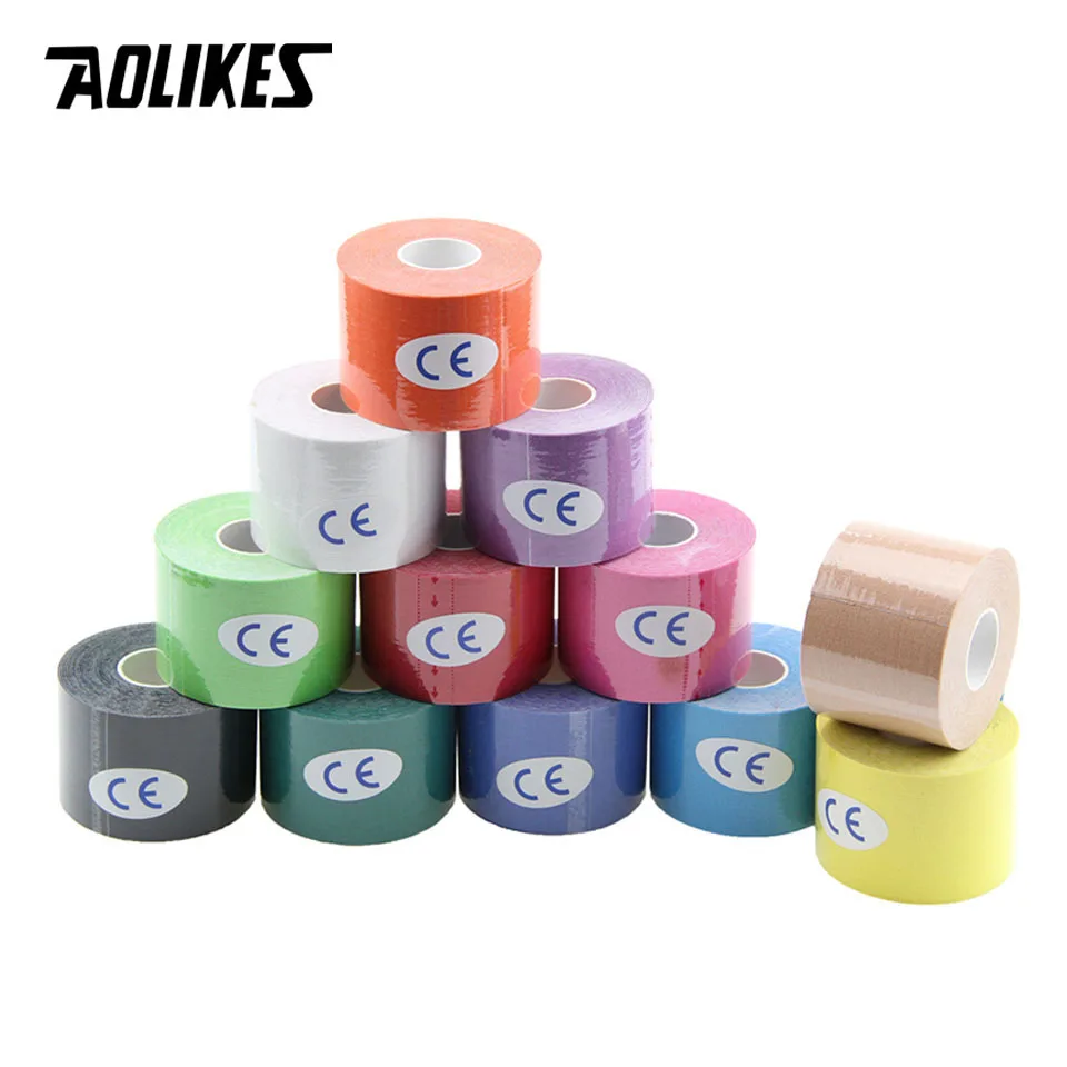 AOLIKES 2 Size Kinesiology Tape Breathable Waterproof Athletic Recovery Sports Tape Fitness Tennis Knee Muscle Pain Relief