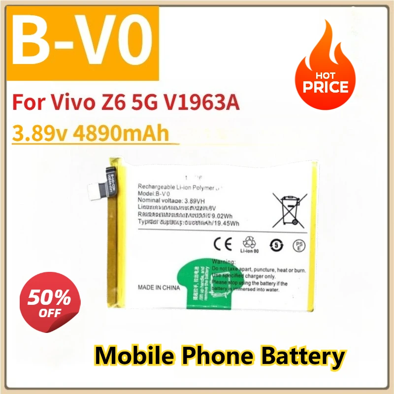 

New Replacement Mobile Phone Battery 3.89v 4890mAh B-V0 for Vivo Z6 5G V1963A