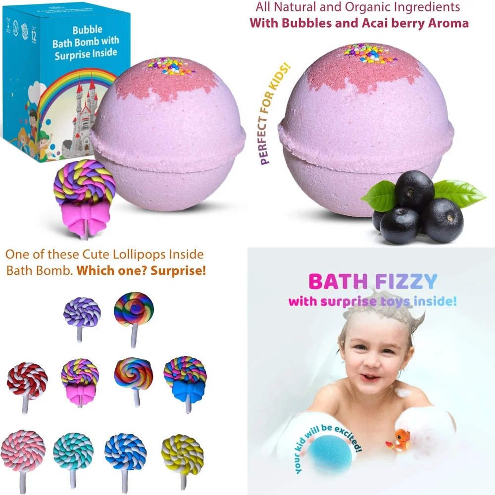 

Pack Bubble Bath ball for Kids with Surprise Lollipop Toy Inside Fun Fizzing Bath Treats for Children Creative Bath