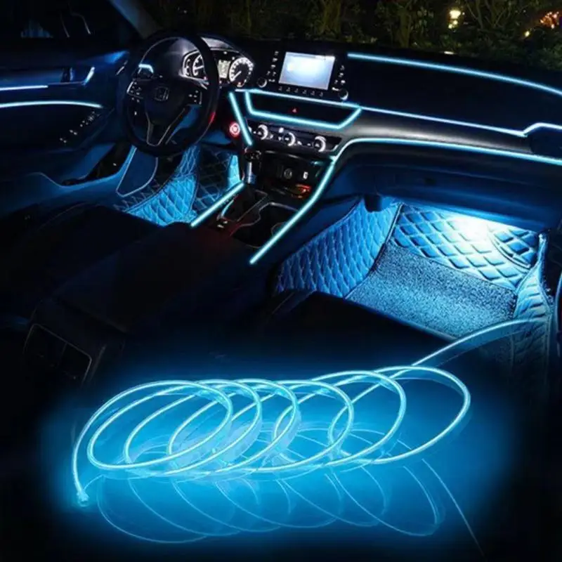 1 Set Car Interior EL Wire Neon Atmosphere Light Flexible Cold Light Strip Auto Dashboard Door Decor Lighting For Vehicle