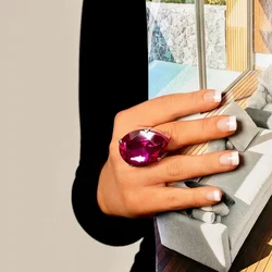 Personality Rhinestones Single Stone Teardrop Ring for Women Minimalistic Adjustable Ring Jewelry Accessories