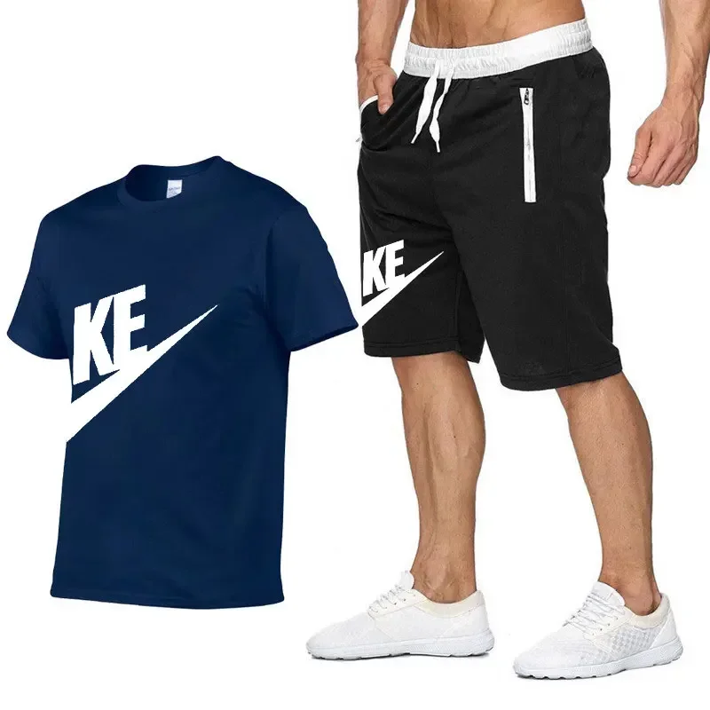 Summer Sets Men\'s T-shirt + Shorts Suit Brand Short Sleeve Set Printed Cotton Tshirts Jogging Sweatpants Male Sportswear 2024