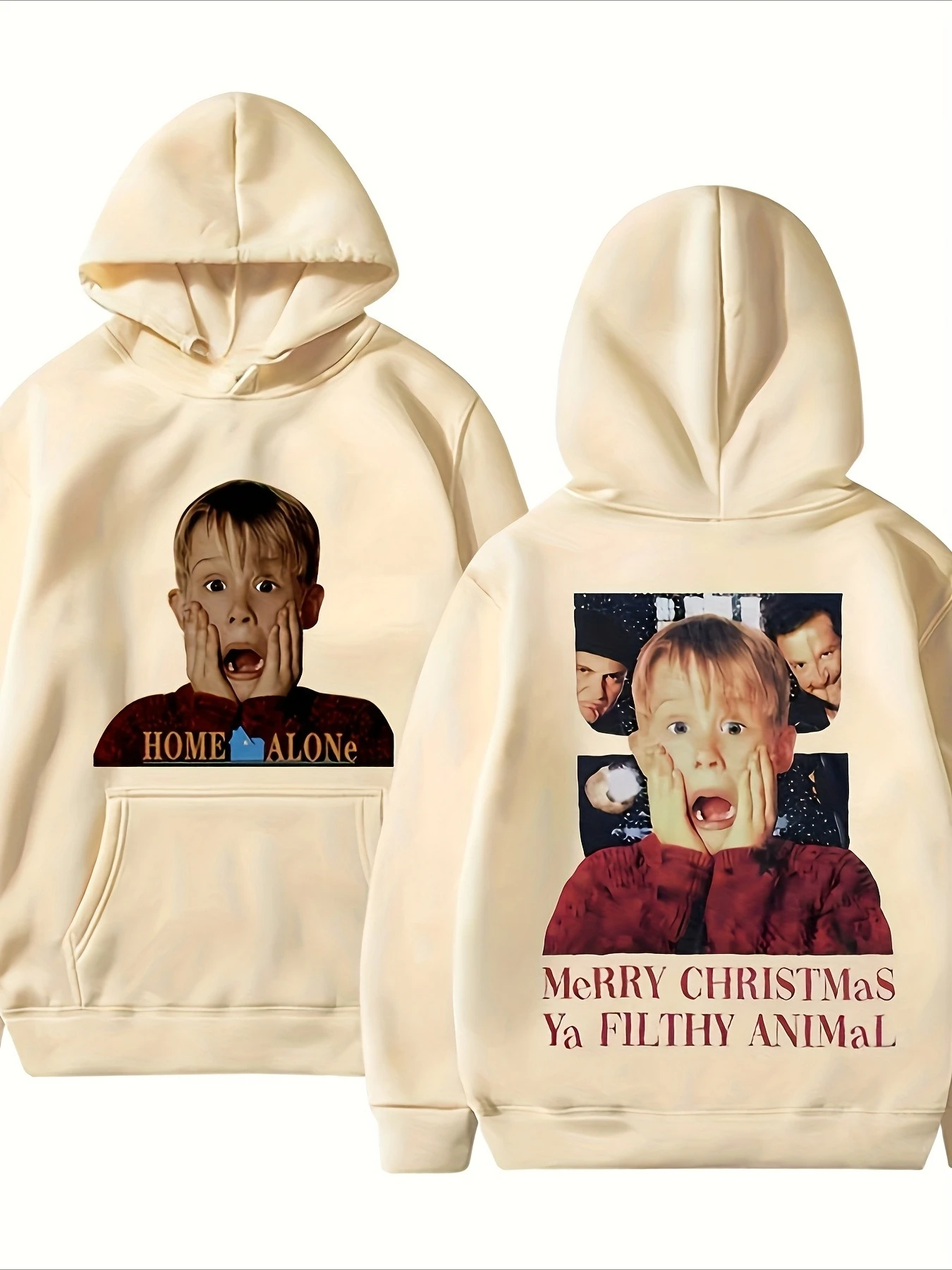 Home Alone Graphic Hoodie Cozy Loose Pullover with Festive Holiday Long Sleeve Round Neck Blend Perfect Casual Playful Graphic