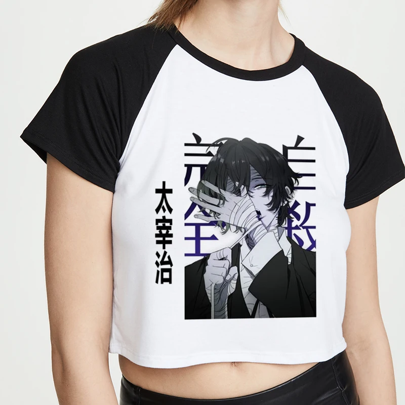 Crop Top Cartoon T Shirt Anime Bungou Stray Dogs Chuuya Nakahara Osamu Dazai Women Tops Tee Summer Clothes Camiseta Streetwear