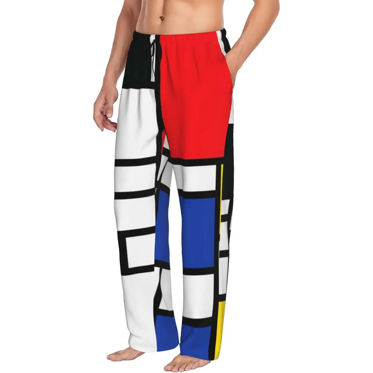 Custom Mondrian Color Blocks Pattern Men Pajama Pants Lounge Sleep Sleepwear Bottoms with Pockets