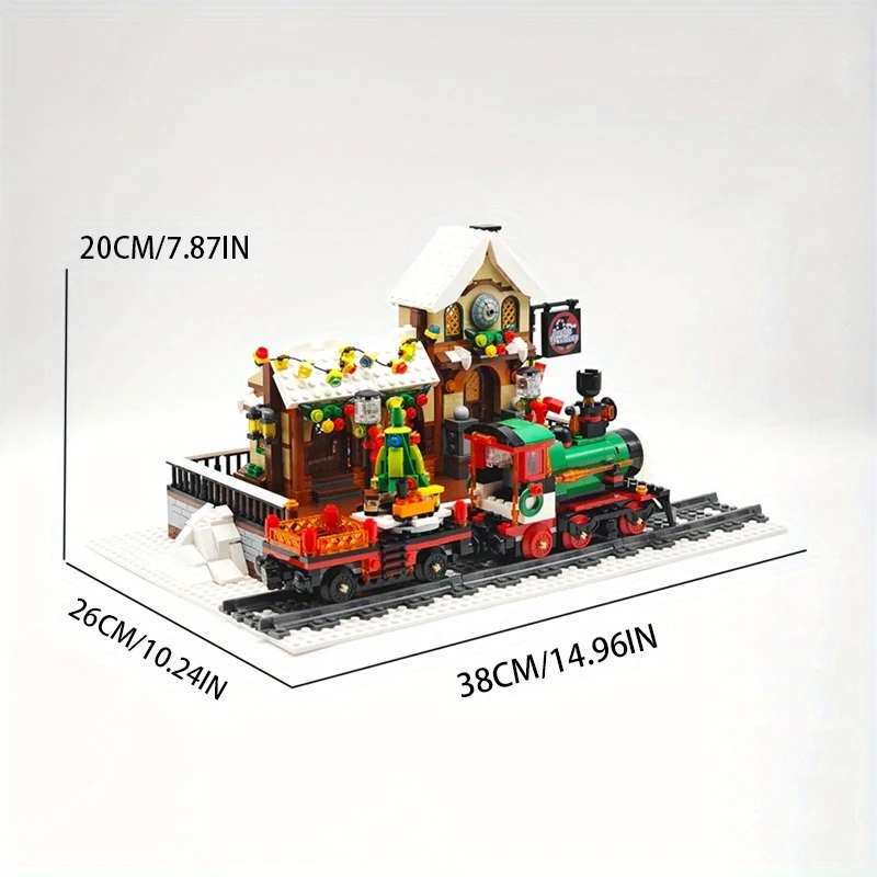 1362PCS Winter Weihnachten Bahnhof Modell Bausteine Spielzeug Kit MOC Street View Kleine Partikel Ziegel Geschenke Für Weihnachten