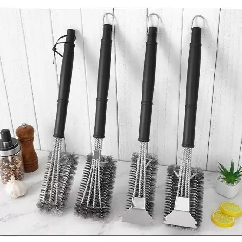 Long Non Slip Handle Grill Cleaning Brush Rust Resistant Metal Cleaner Brush With Scraper For Outdoor Grilling Camping Picnic