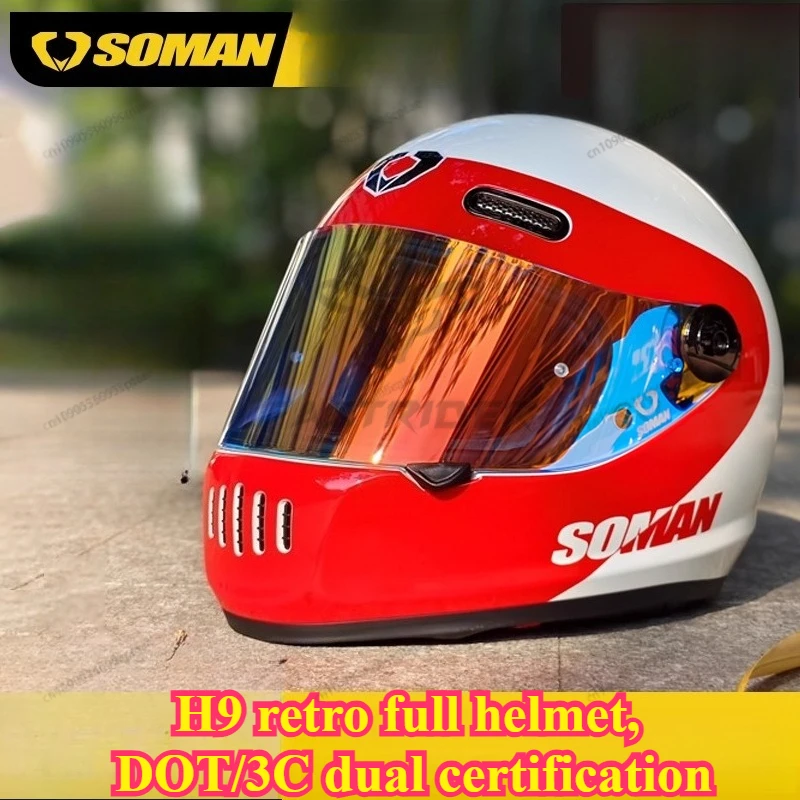 

SOMAN Motorcycle Helmets Retro DOT Certification Full Face Helmet Riding Personalized Motorcycle Safety Helmet Casco Moto Casque