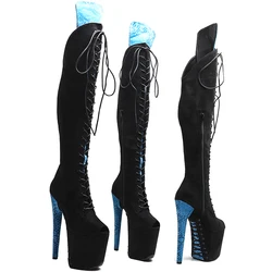 Leecabe  20CM/8inches Suede Upper  with Snake   young trend fashion  High Heel   platform stripper heel Pole Dance boot