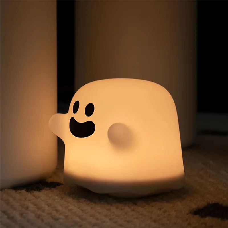 ABRE-Cute Ghost LED ضوء ليلي لغرفة نوم الأطفال، مستشعر اللمس، مصباح سيليكون قابل لإعادة الشحن، هدية مثالية للعطلات للأطفال