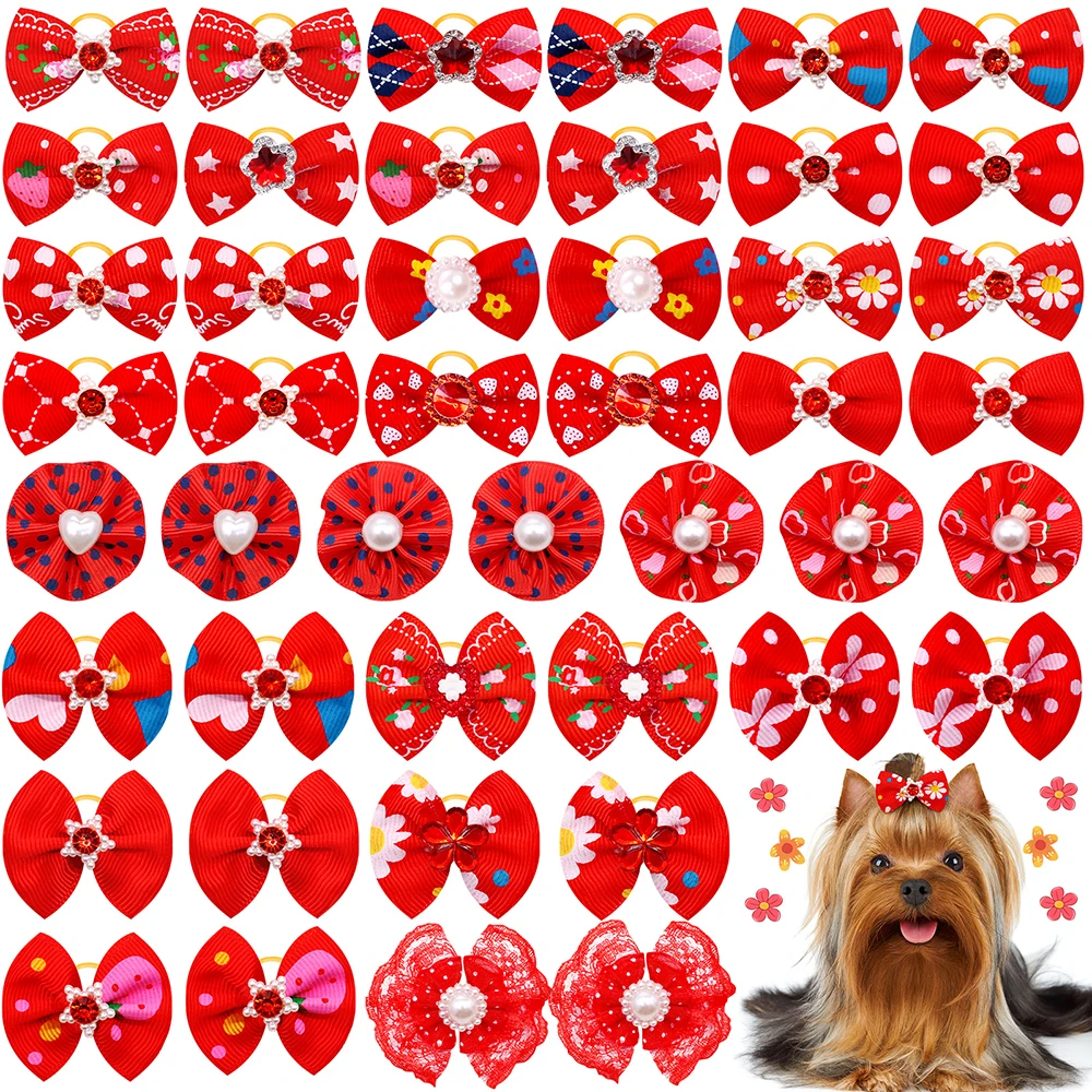 40pcs in pairs Dog Bows Pearl Diamond Hair Bows For Dogs Samll Dog Cat Bowknot Hair Accessories Dogs Pets Grooming Accessories