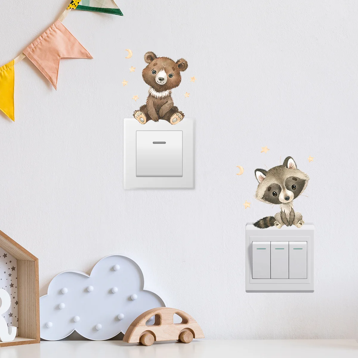 6 teile/satz Boho Farbe Nette Lächeln Cartoon Tiere Schalter Aufkleber für Wand Kinderzimmer Baby Kinderzimmer Wand Aufkleber Sterne wohnkultur – Detail 19