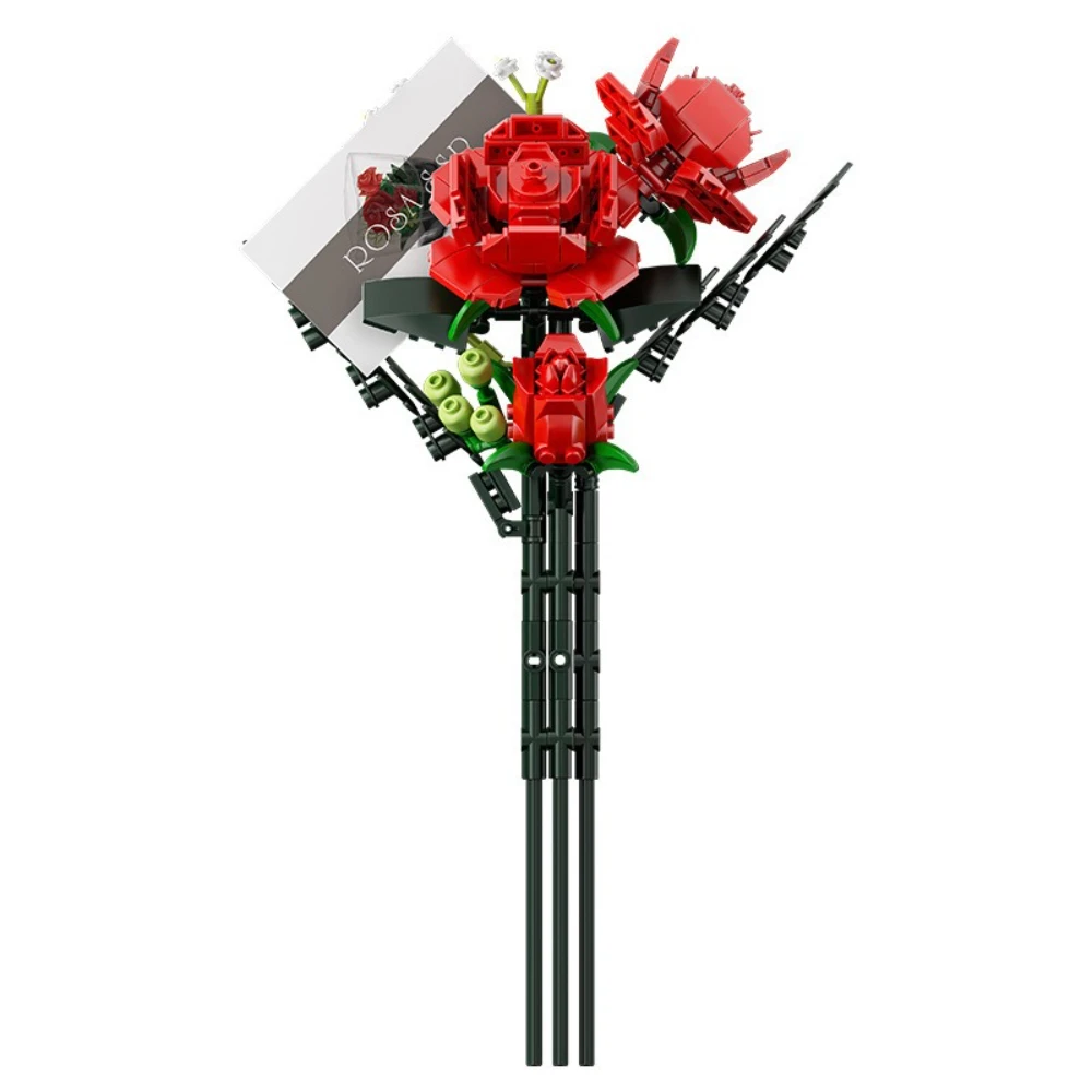 MOC ブルーミングブルーレッド悪魔ローズフラワービルディングブロックセット結婚式不滅のおもちゃ子供の誕生日バレンタインデーのギフト