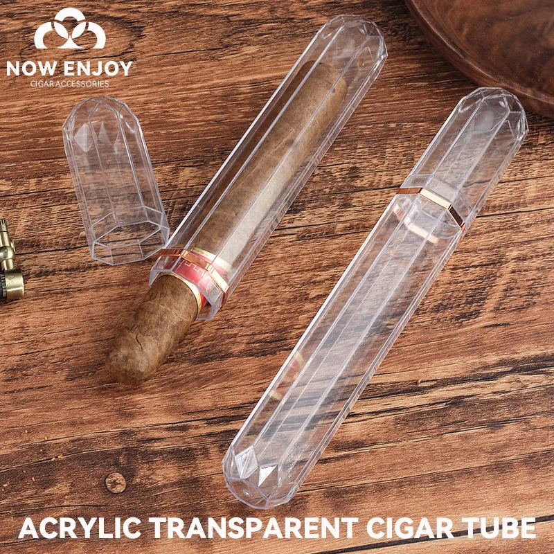 

NOW ENJOY Portable Transparent Plastic Cigar Storage Tube Portable Case Cigarettes Holder Moisture-proof Smoking Accessories