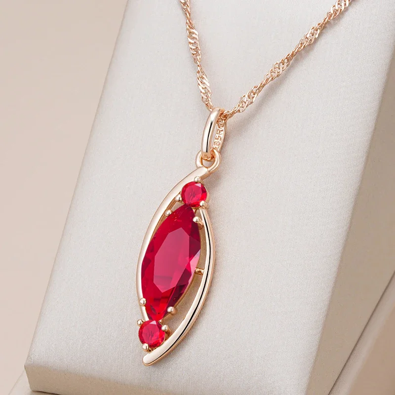 Wbmqda, colgante y collar de rombo de piedra roja a la moda para mujer, Color oro rosa 585, accesorios de joyería de Dubái