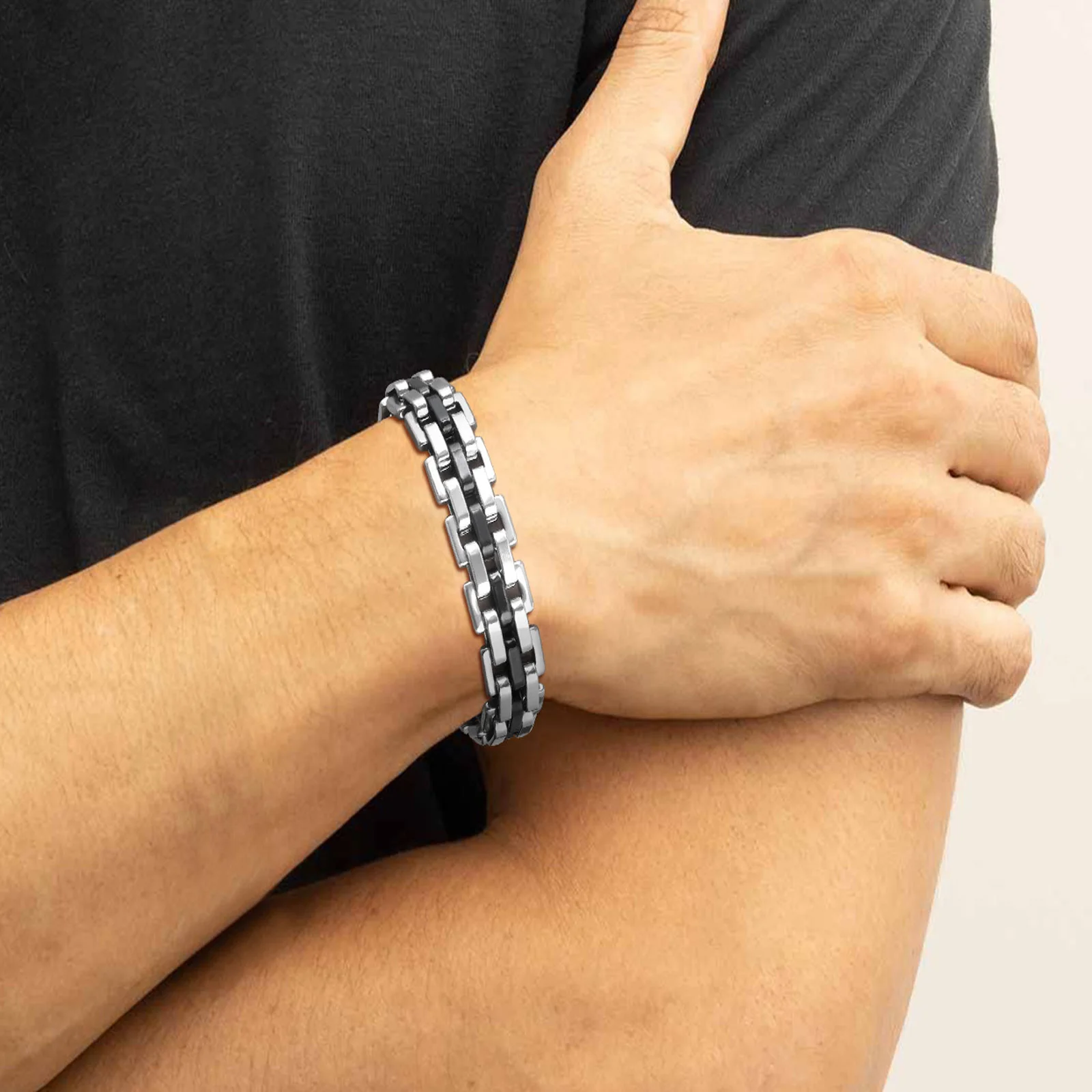 Stylish Strap Chain Bracelets for Men Boys,Waterproof Stainless Steel Thick Chain Wristband,Father\'s Day Husband Dad Gift