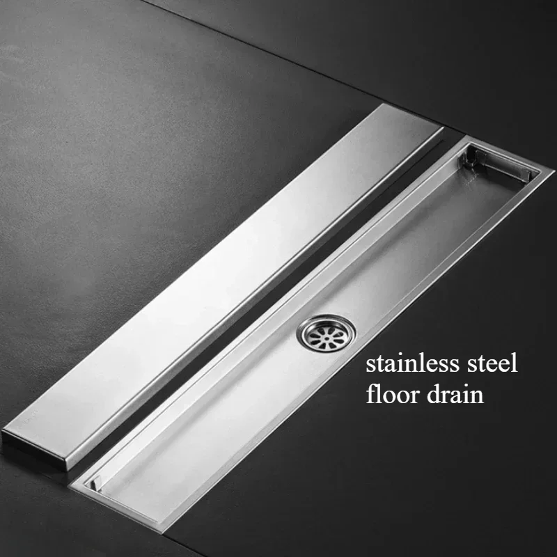 Bathroom Concealed Tile-Installable Floor Drain 304 Stainless Steel Rectangular Anti-Odor in Middle Eastern Black Brushed Finish