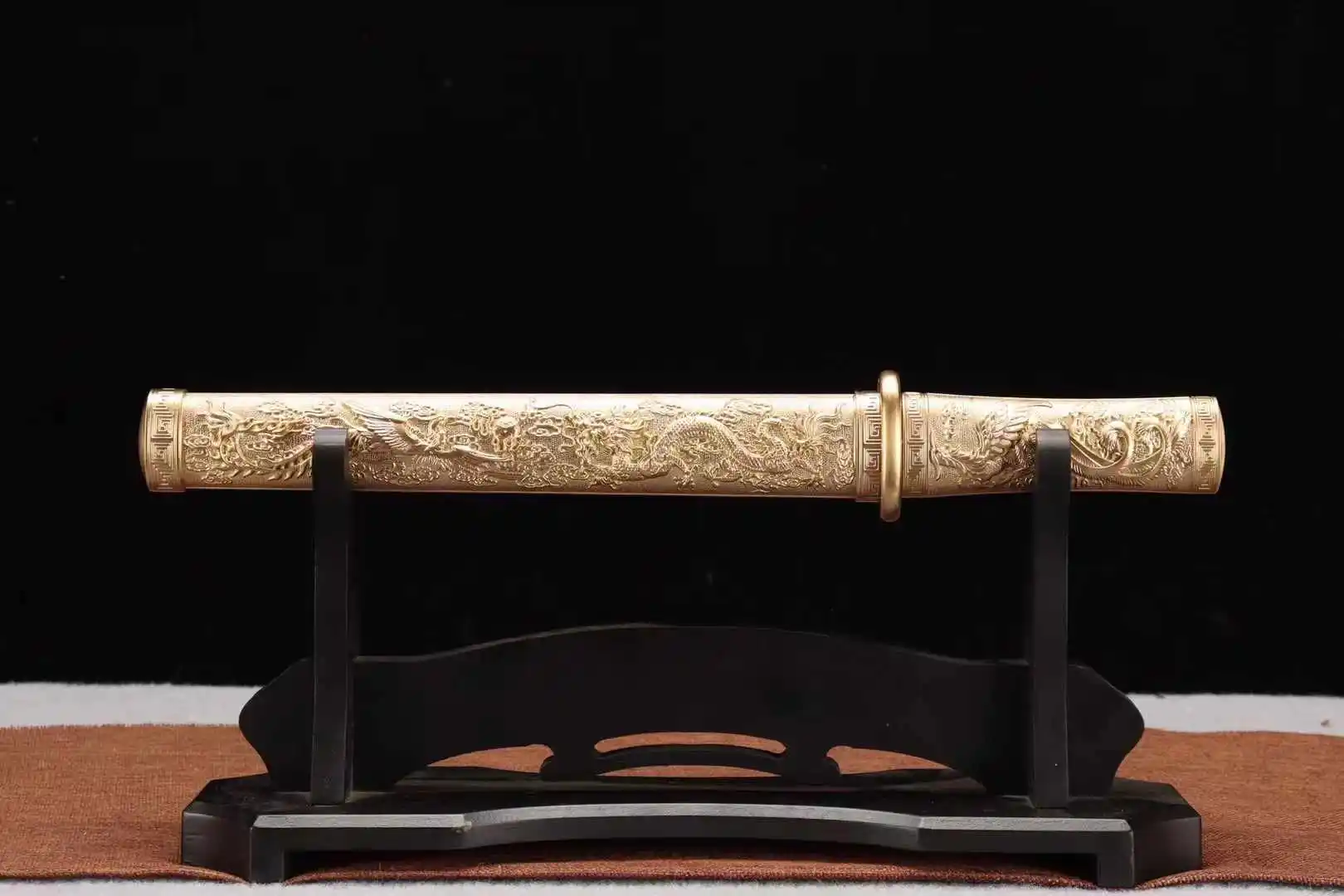 Chinese Dragon & Phoenix Kungfu Battle Ready Short Sword, Handmade Multi Refined Folded Patterned Steel Blade, Unhardened