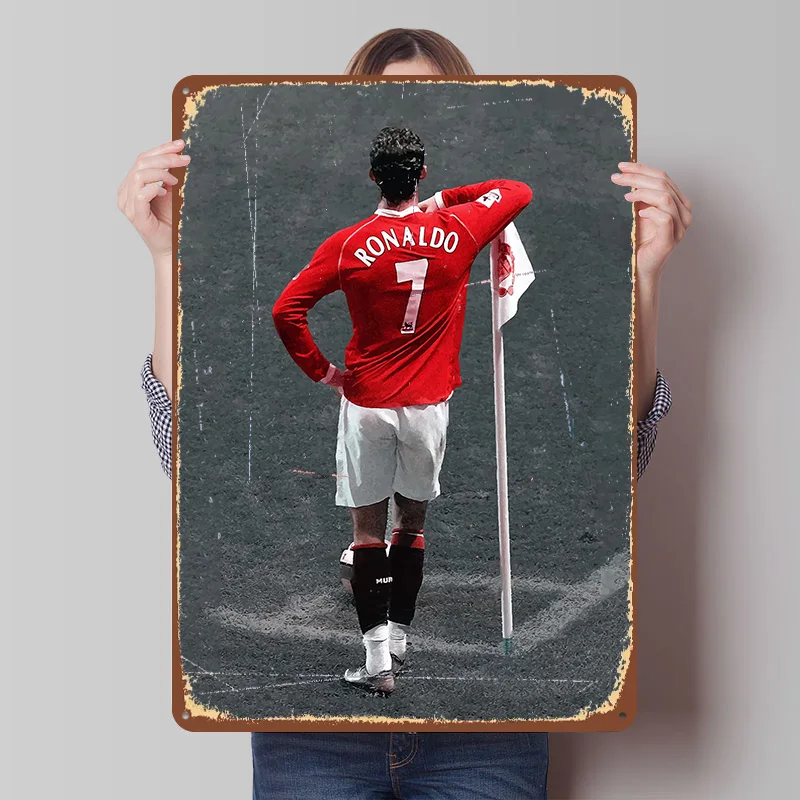 Messi Soccer Ronaldo Metal Poster Customized Wall Art Retro Vintage Tinplate Signs for Man Cave Setup Decorations Home Decor