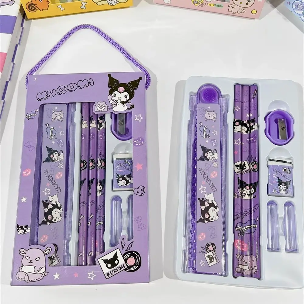 

Cartoon Sanrio Kuromi Hellokitty Cinnamoroll Melody Stationery Set Pencils Erasers Rulers School Supplies Study Stationery Gifts