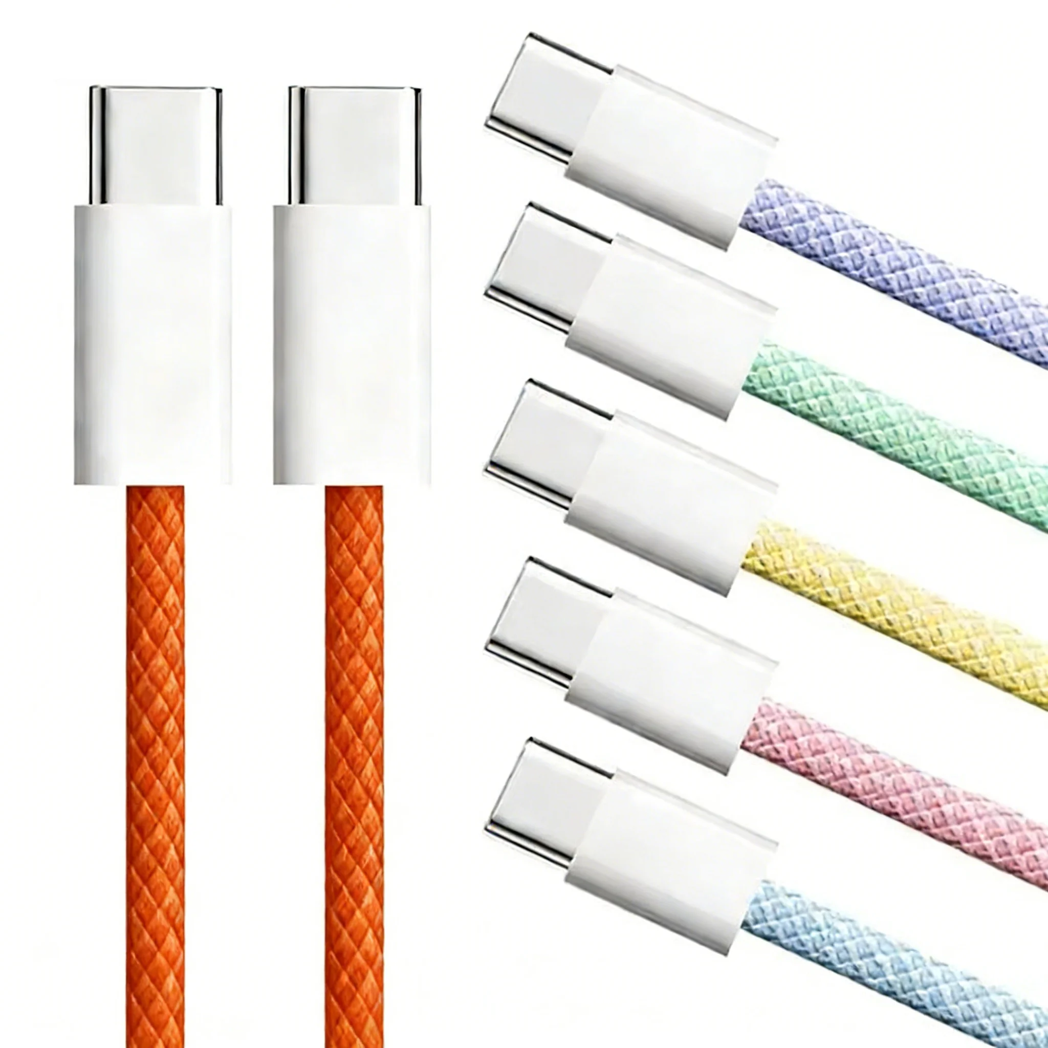 PD 60W Dual USB-C Braided Cable For iPhone 15 16 Plus 17 Pro Max Fast Charging Type-C Cable For Samsung Xiaomi Redmi POCO Huawei