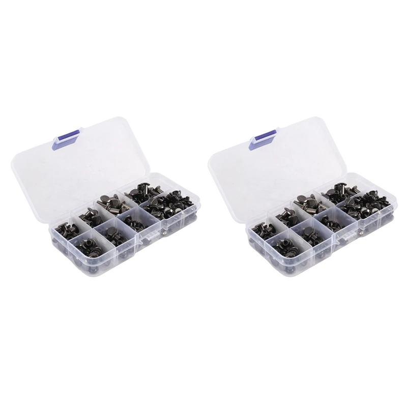 

180 Sets Chicago Screws Assorted Kit,6 Sizes Of Round Flat Head Leather Rivets Metal Screw Studs For DIY Leather Craft A