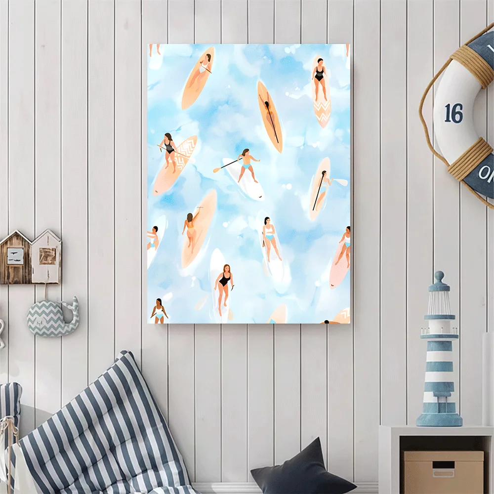1PC-Canvas poster Unframed  Summer Surf Girls Beach Vibes Art Print  summer