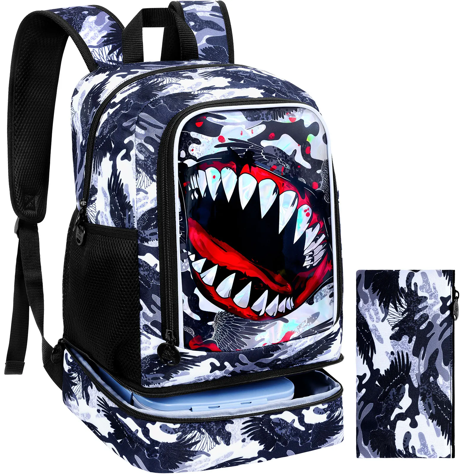

2 In 1 Shark Backpack for Boys, 17" Kids Bookbag with Insulated Lunch Box, School Backpacks for Elementary Preschool Kindergarte