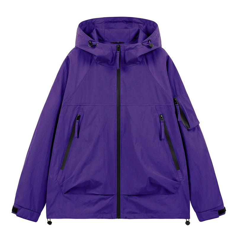 Purple Hoodie Jackets Men Windbreaker Jacket Hip Hop Solid Color Outdoor Sports Hooded Coats Men Clothing
