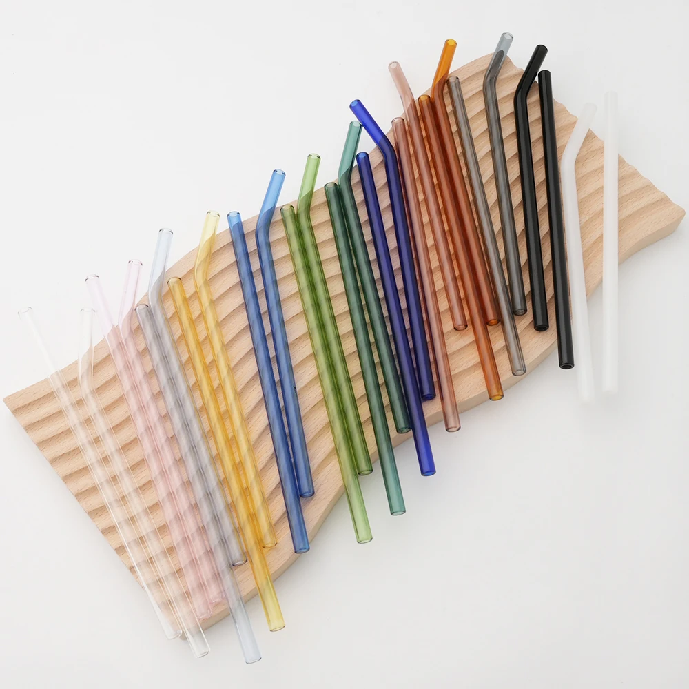 9Pcs Reusable Glass Straws Smoothie Drinking Straw for Milkshakes Frozen Drinks Environmentally Friendly Drinkware Straws Set