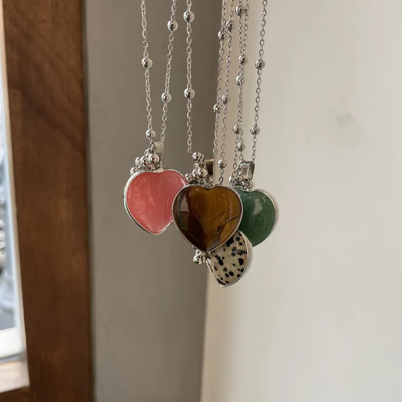Heart Pendant Necklace Grape Cluster Titanium Steel Long Chain Tarnish Resistant Versatile Unique Premium Sweater Jewelry Women