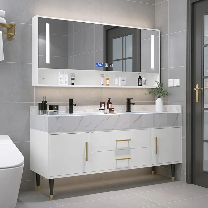Beauty Household Toilet Furniture Washstand Wash Basin Wash Mirror Cabinet Rock Plate Double Bathroom Combination Modern Simple
