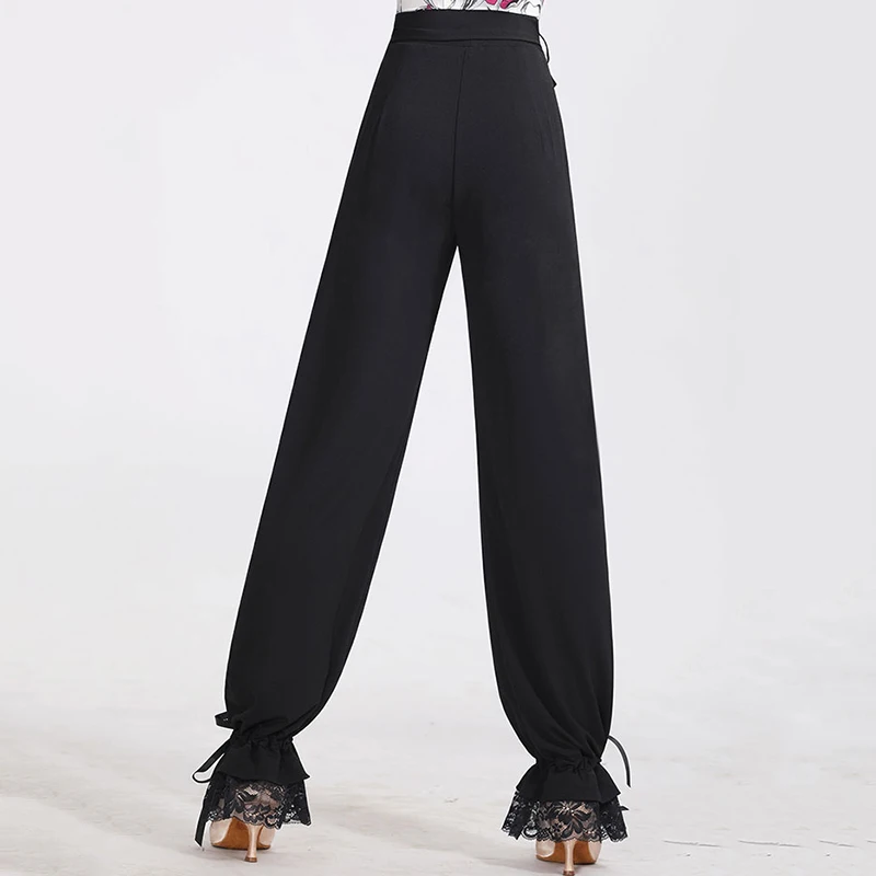 Pantalones de baile latino para mujer, ropa de baile de salón moderna, trajes de vals estándar nacional, color negro, novedad de 2024