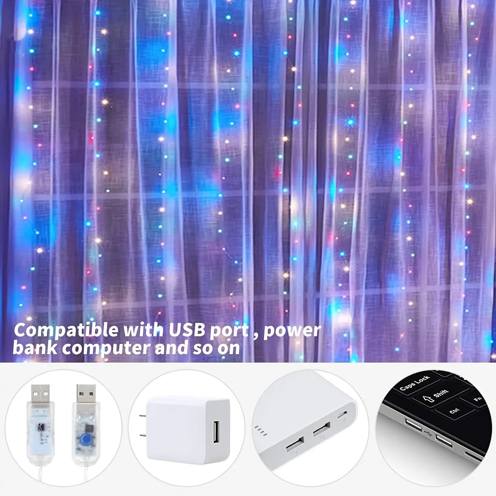 LED Fairy Curtain Light, USB Curtain Light Waterfall Light For Living Room Bedroom Easter Christmas Halloween Wedding Valentine'S Day Decoration, Indoor String Light, Best For Birthday Holiday Gift (Curtains Are Not Included)
