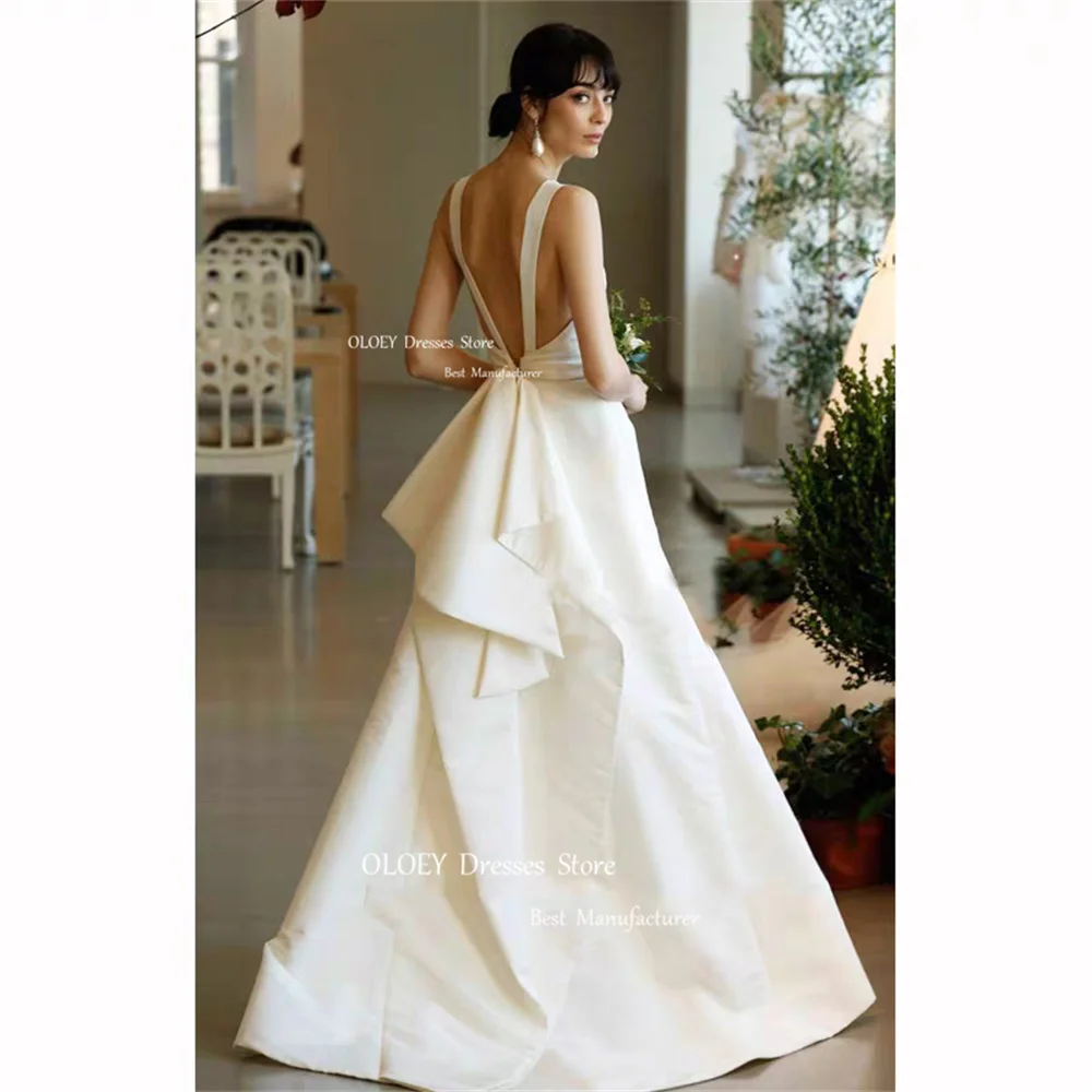 OLOEY Elegant Satin Wedding Dresses O Neck Floor Length Backless Bridal Gown Robe De Marriage Zipper Back Sleeveless Custom Made