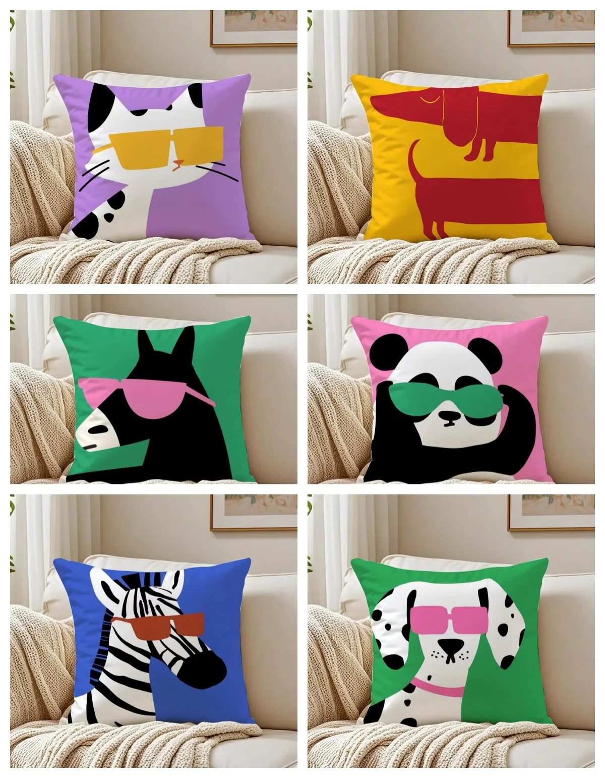 1pc Modern Pop Art Colorful Animal Print Pillow Case, Soft Polyester Double-Sided Cushion Cover for Home Living Room & Car Inter