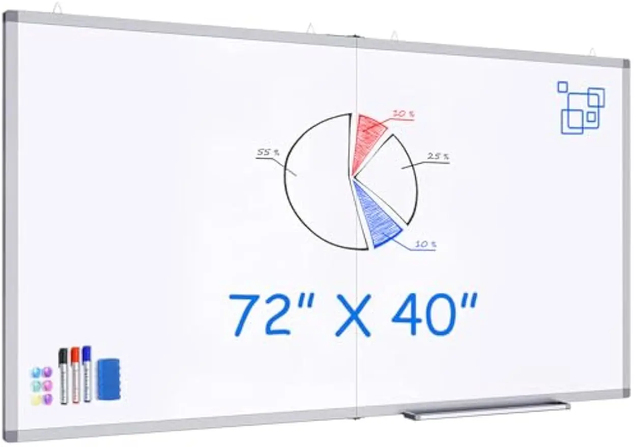 

Большая магнитная доска для сухого стирания с алюминиевой рамой, настенная доска 72x40 дюймов для офиса, школы, дома
