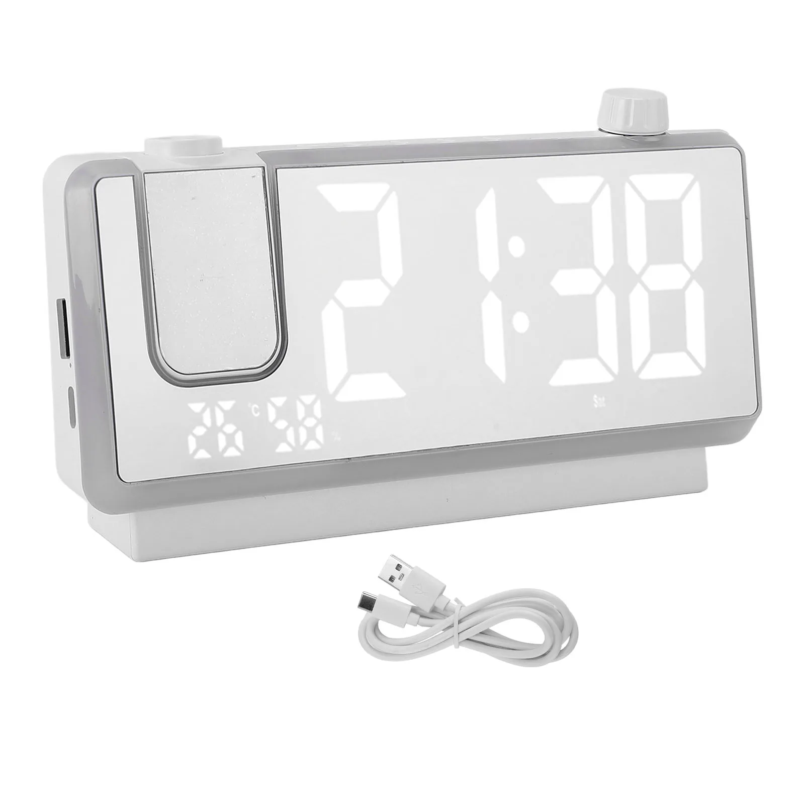 LED Display Projection Alarm Clock RGB Ambient Light Plug-In Digital Alarm Clock Time Projection Adjustable Control Knob
