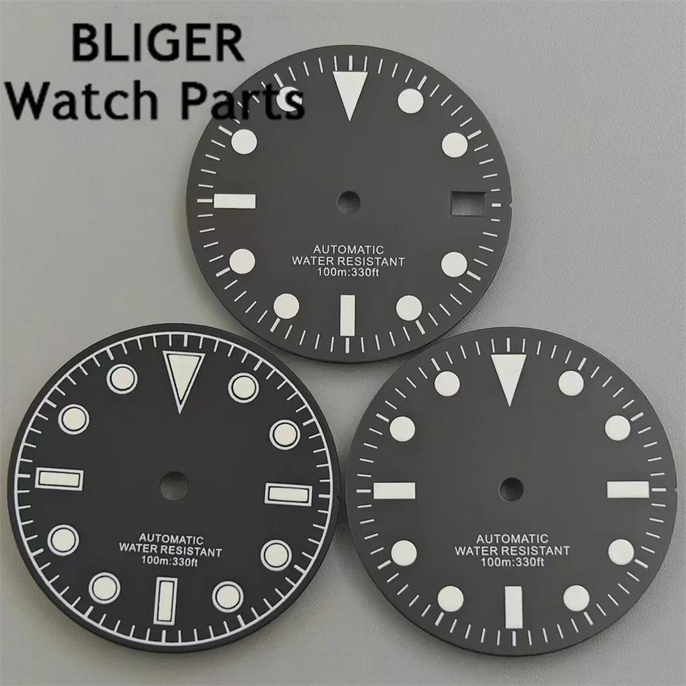 BLIGER 29mm Retro Dial Black White Dial Green Luminous Fit NH35 NH36 ETA2824 2836 PT5000 Miyata 8205 8215 DG2813 Movement