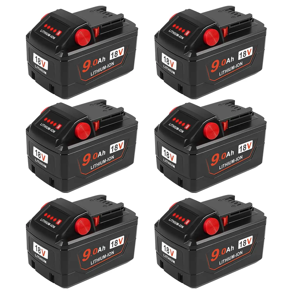

6Packs 9.0 Ah Replacement for Milwaukee M - 18 Battery, Customized
