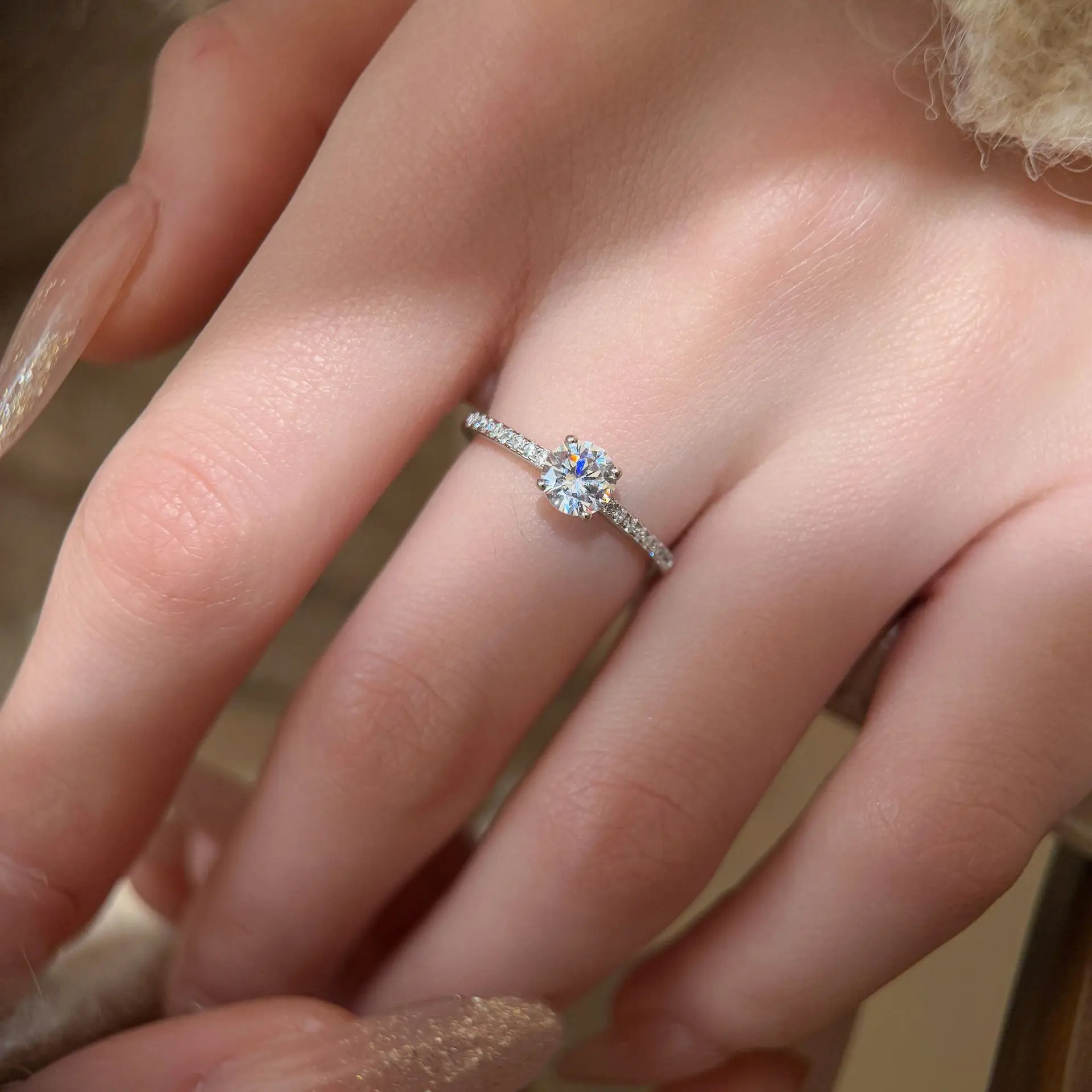 European and American minimalist fashions simulation diamond ring, women's rose gold plated zircon commitment wedding ring