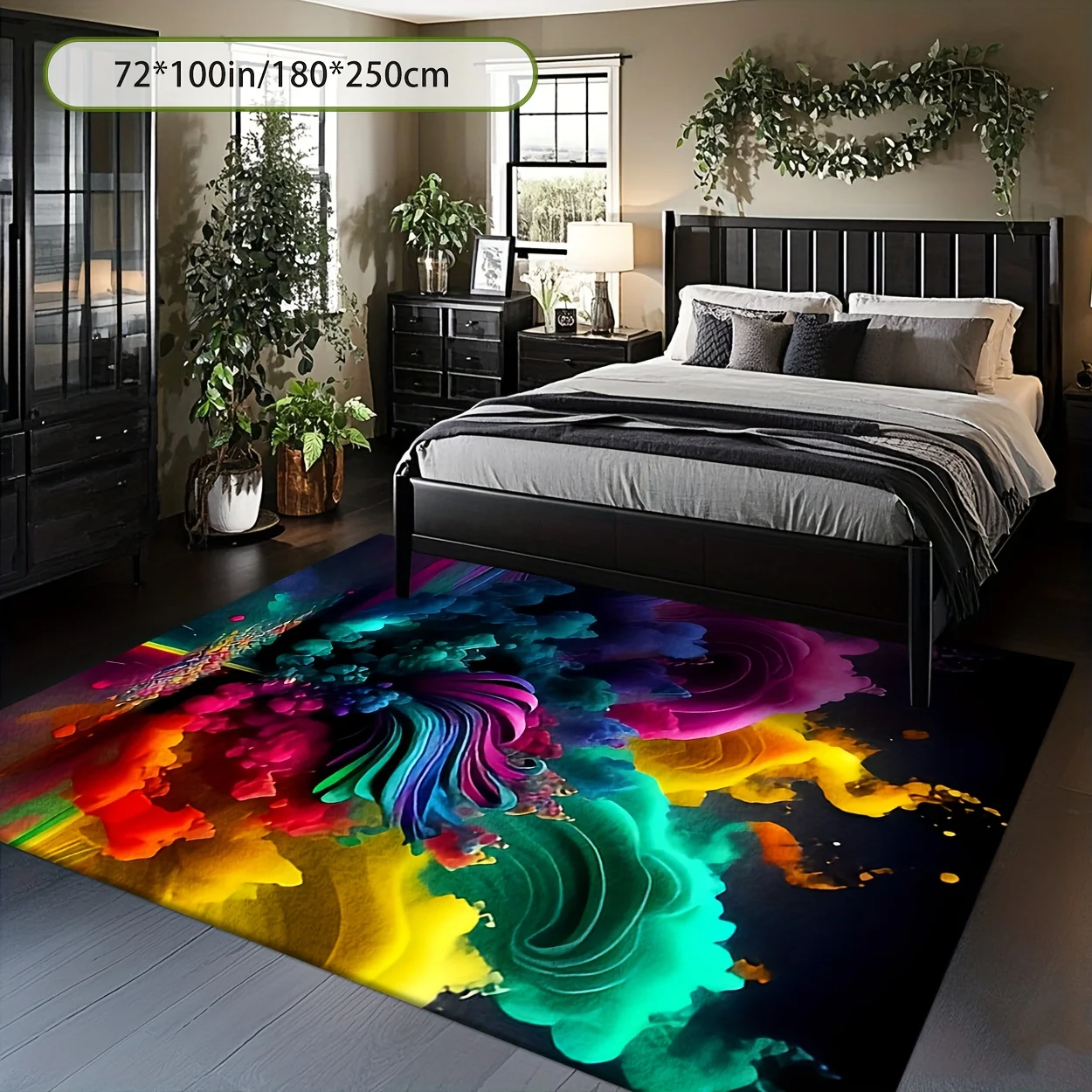 Vibrant Color Smoke Ink Art Print Decor Rug, Modern Art Floor Mat for Living Room, Bedroom, Game Room Home Decor