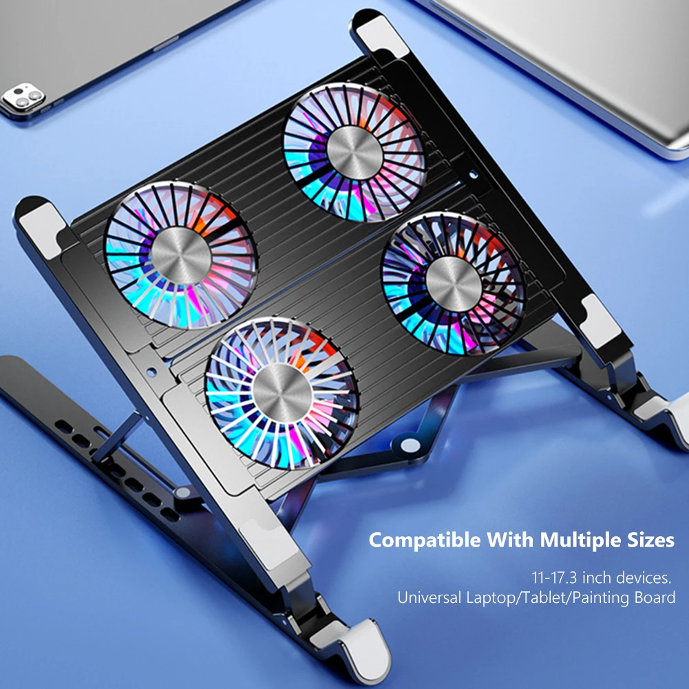 Laptop Cooling Stand with 2/4 Fans Foldable Gaming Laptop Cooling Pad 7 Height Adjustable RGB Laptop Cooler Base for 11-18 Inch