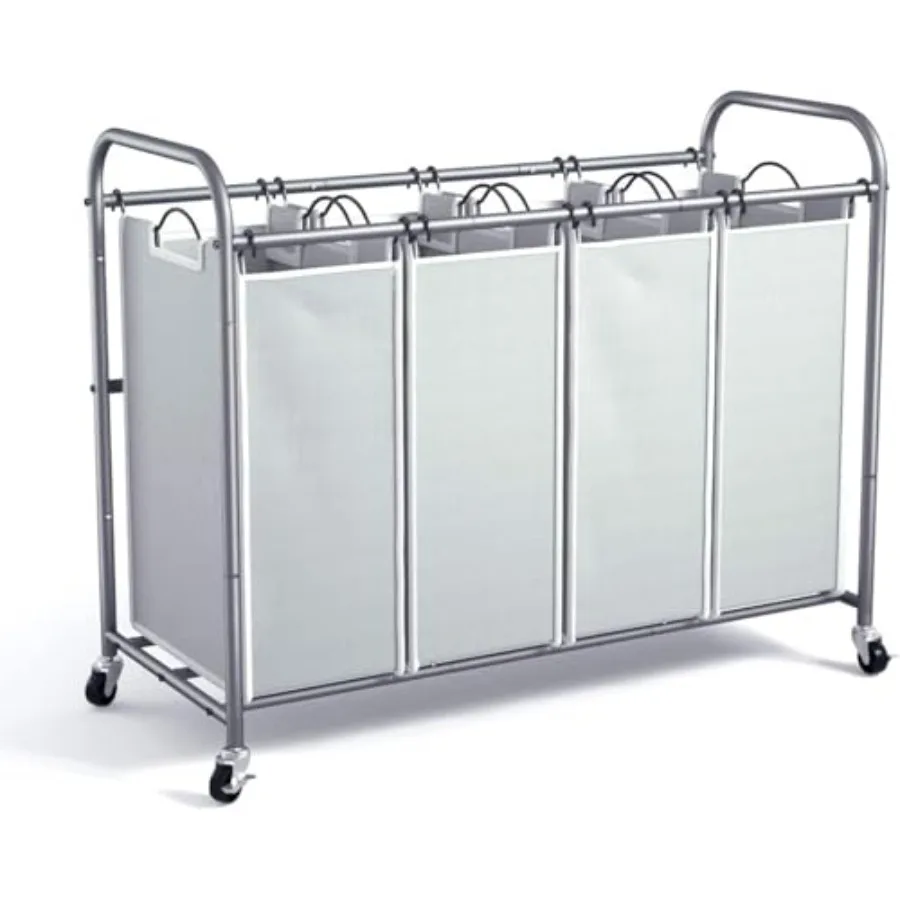 

Laundry Hamper Sorter Cart: 4-Section Organizer with Heavy-Duty Lockable Wheels and Removable Bags 180L Rolling Laundry Basket