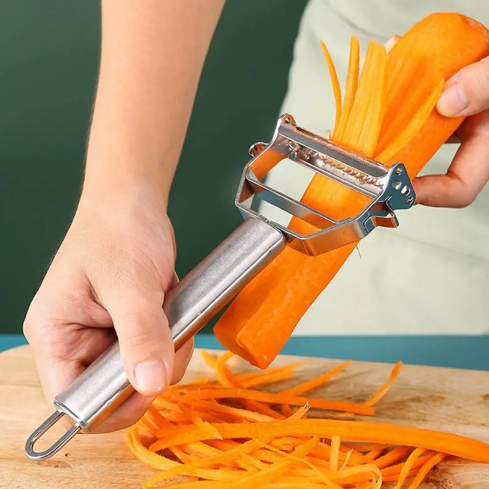Comfortable Grip Peeler Stainless Steel Peeler with Dual Blades Multi-function Kitchen Tool for Slicing Shredding Ergonomic