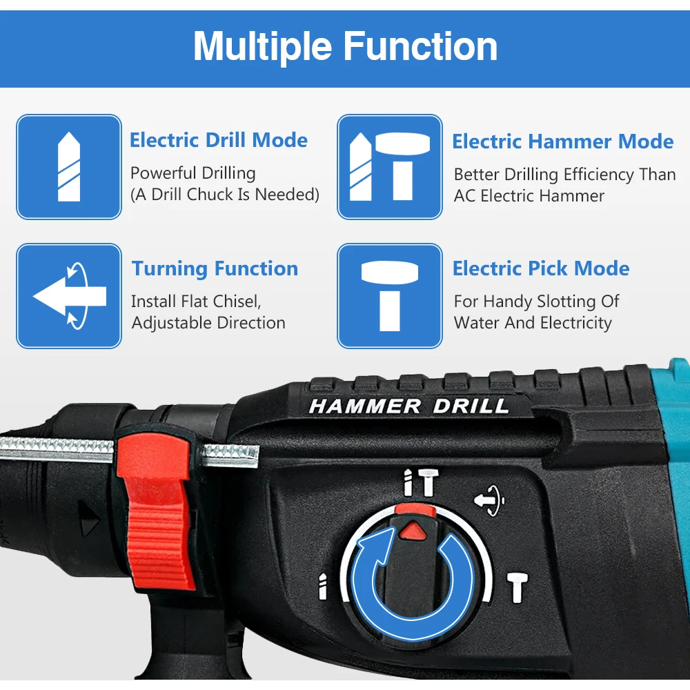 Imagem -03 - Broca de Martelo Elétrico sem Escova Multifuncional sem Fio Recarregável Rotativa Pick Power Tools para Makita Bateria 18v 26 mm