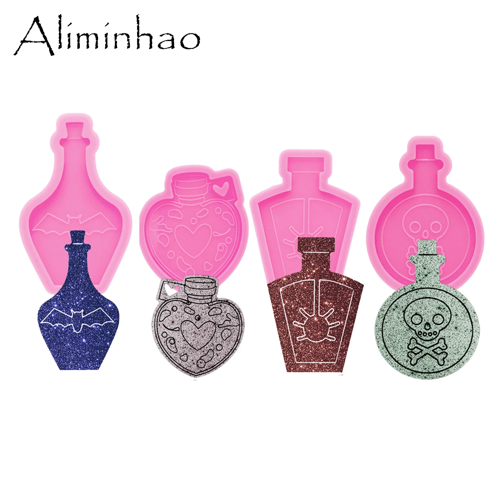 DY1264 Bottle and Skull, Scorpion, Bat, Spider Resin Silicone Phone Grip Mould, Mold Crafts with Epoxy Art DIY Handmade Mold