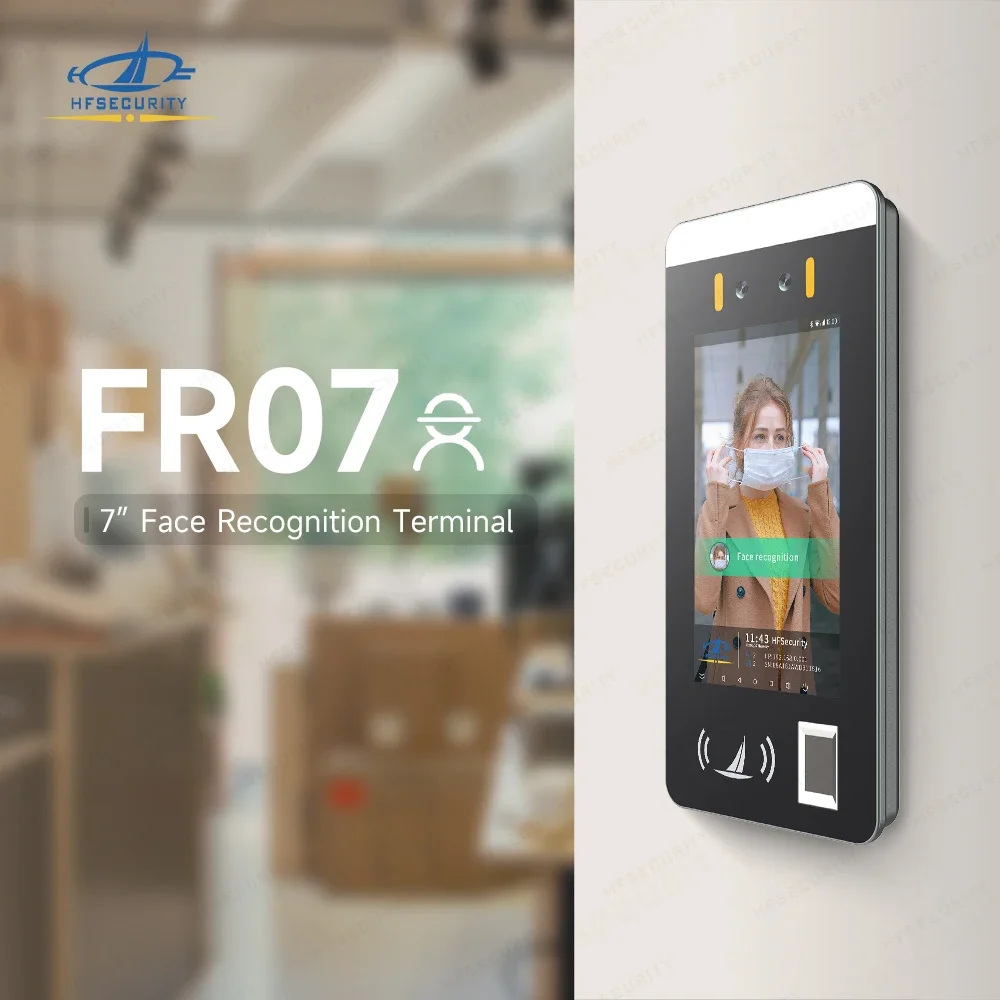 HFSecurity 7 Inch Screen Barcode Scanner Fingerprint Face Recognition Time Attendance Access Control on Turnstile