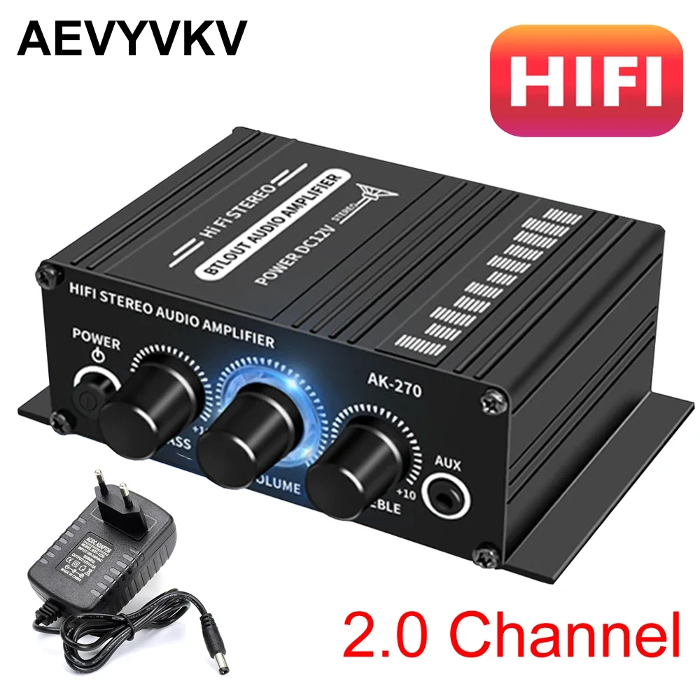 

Car HIFI Amplifier AK-270 Home Amplifiers 2.0 Ch Stereo Audio Amp Support AUX RCA Input Suitable for Home Audio/Video System